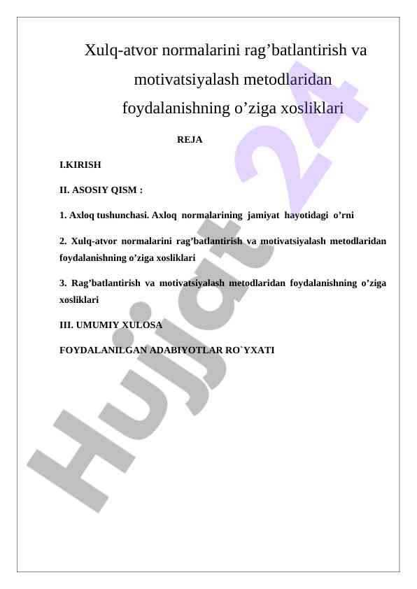 Xulq-Atvor Normalarini Rag'batlantirish Va Motivatsiyalash