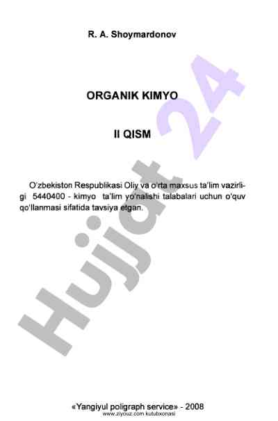 Organik kimyo o‘quv qo‘llanmasi talabalar uchun