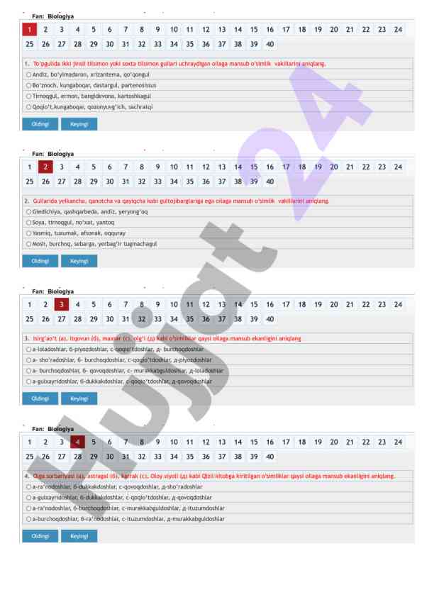 Attestatsiya savollari uchun testlar va maqolalar