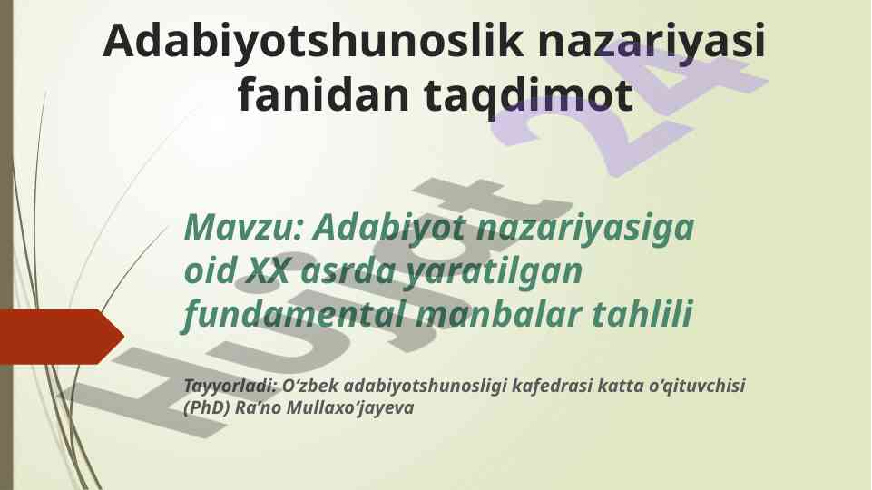 Adabiyot nazariyasiga oid xx asr fundamental manbalar