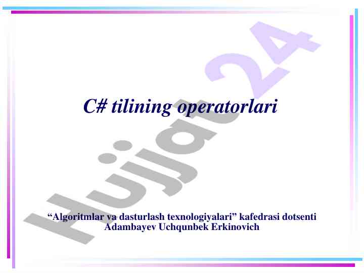 C# operatorlari va shartli ifodalar bilan tanishing
