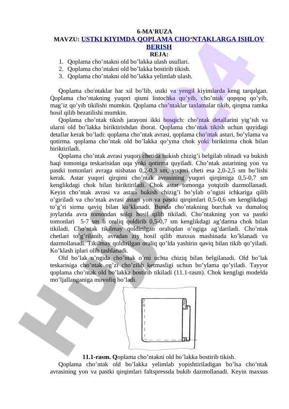 Ustki kiyimda qoplama cho‘ntaklar tikish usullari
