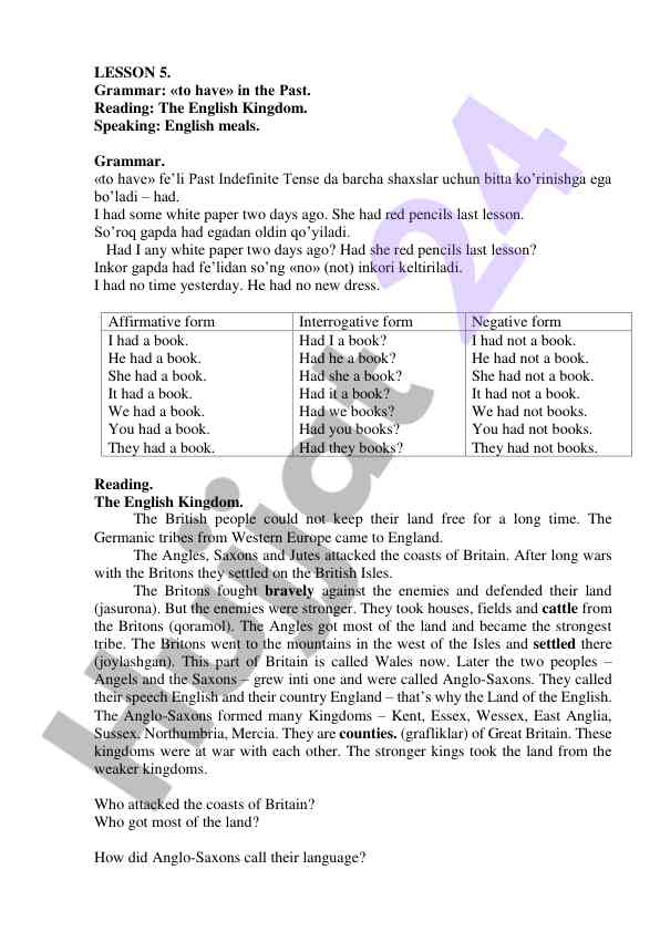 English grammar past tense usage and reading