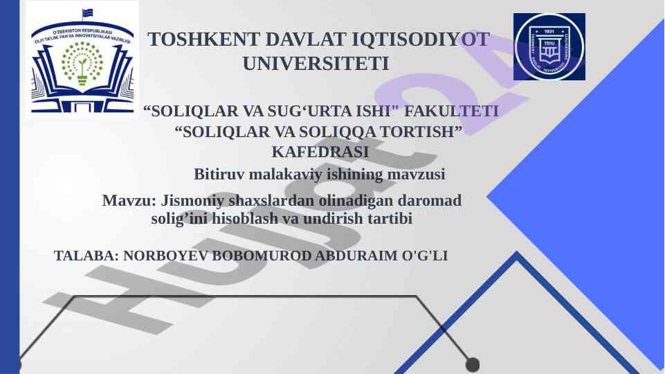 Jismoniy shaxslardan olinadigan daromad solig‘ini hisoblash