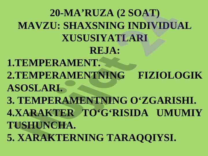 Shaxsning individual xususiyatlari haqida ma'ruza
