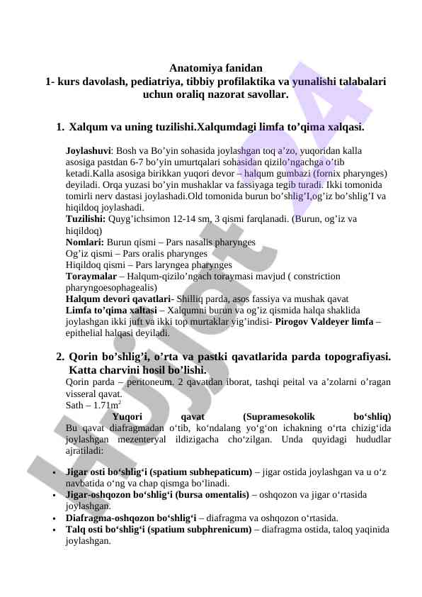 Xalqum tuzilishi va funksiyalari haqida savollar