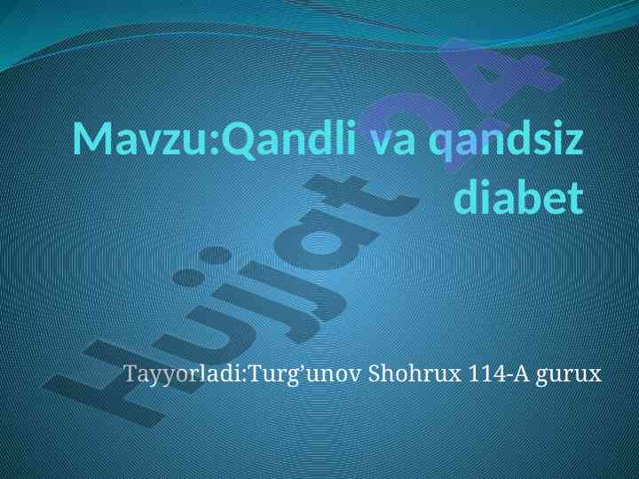 Qandli va qandsiz diabet haqida ma'lumotlar