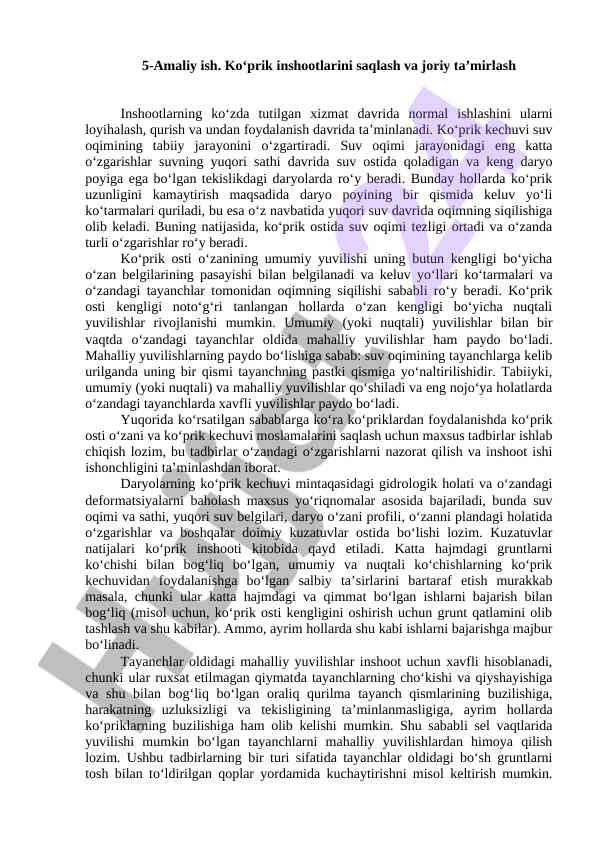 Ko‘prik inshootlarini saqlash va joriy ta’mirlash