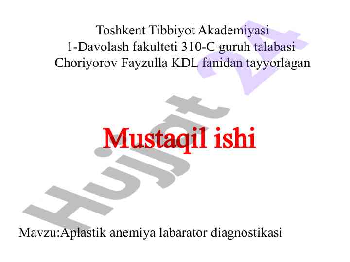 Aplastik anemiya laborator diagnostikasi
