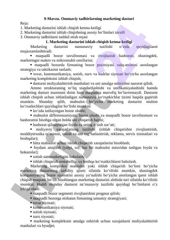Ommaviy tadbirlar uchun marketing dasturi
