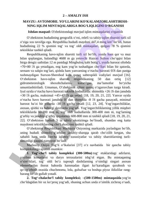 Avtomobil yo‘llarini ko‘kalamzorlashtirish iqlim