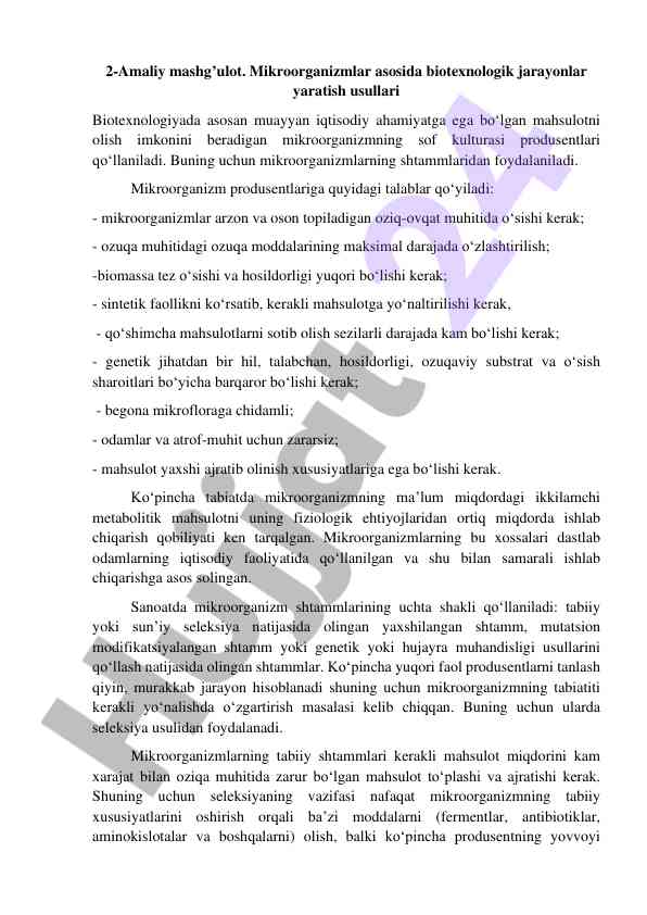 Mikroorganizmlar asosida biotexnologik jarayonlar