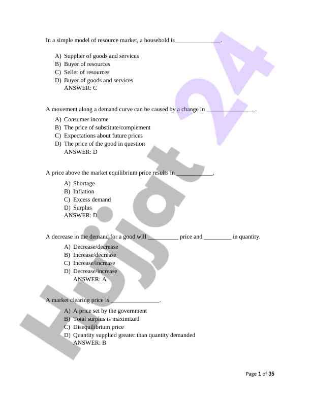 Economic concepts and market behavior quiz