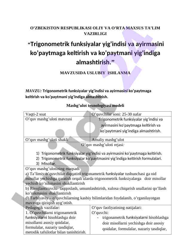 Trigonometrik funksiyalar yig'indisi va ayirmasi