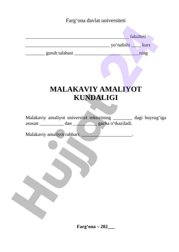 Malakaviy amaliyot kundaligi talabalar uchun qo‘llanma