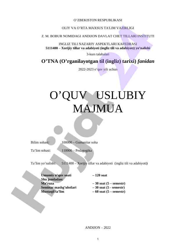 Ingliz tili nazariy aspektlari o‘quv usuliy majmua