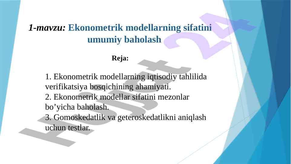 Ekonometrik Modellarning Sifatini Umumiy Baholash