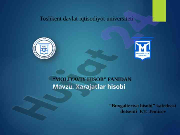 Xarajatlar hisobi bo'yicha dars ishlanmalari
