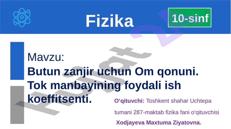 Butun zanjir uchun om qonuni va batareya masalalari