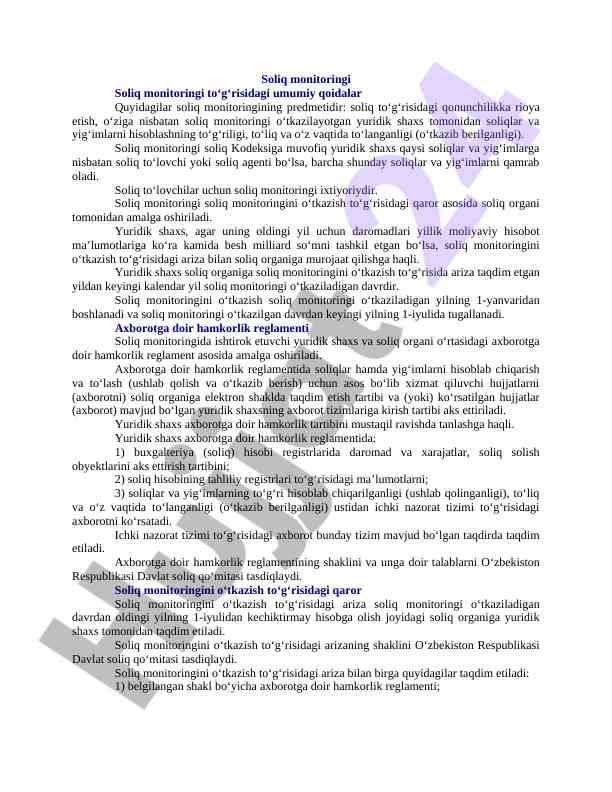Soliq monitoringining umumiy qoidalari