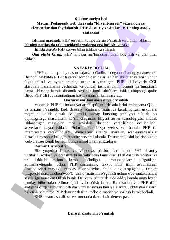 Php dasturlash asoslari: kliyent-server texnologiyalari