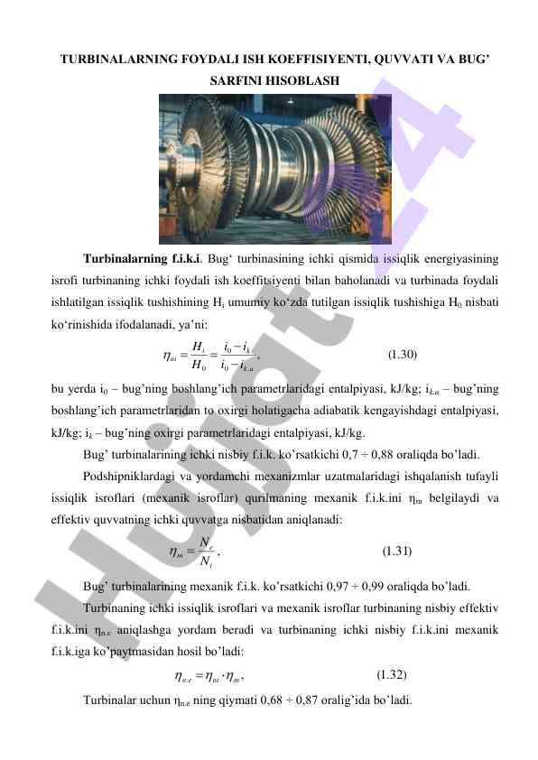 Turbinalarning foydali ish koeffisiyenti hisobi