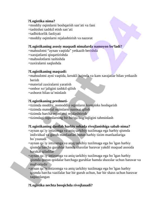 Logistika tizimlari va ularning asosiy maqsadlari