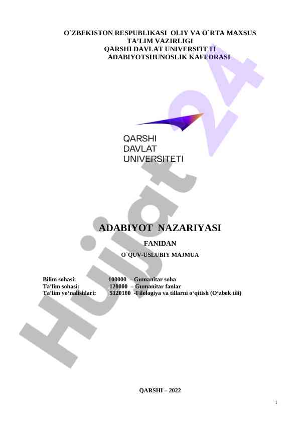 Adabiyot nazariyasi fanidan o‘quv-uslubiy majmua