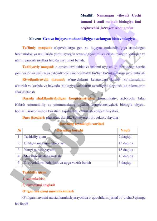 Gen va hujayra muhandisligiga asoslangan biotexnologiya
