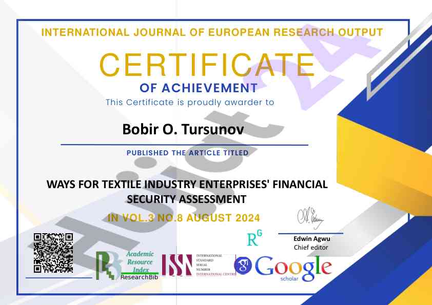 Ways for textile industry enterprises' financial security