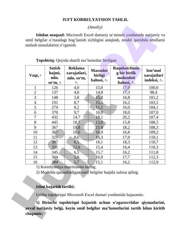 Juft Korrelyatsion Tahlil Amaliyoti