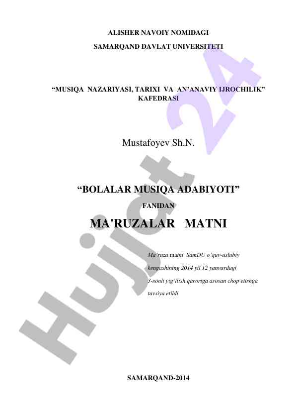 Bolalar musiqa adabiyoti mavzusi va o'qitish mohiyati