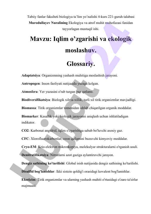 Iqlim o’zgarishi va ekologik moslashuv