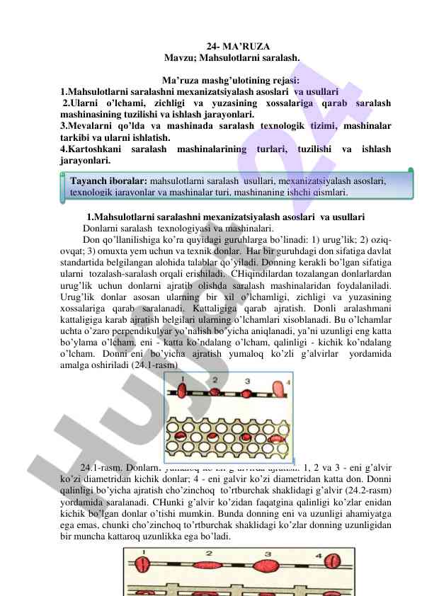 Mahsulotlarni saralash mashg’ulotlari bo’yicha ma’ruza