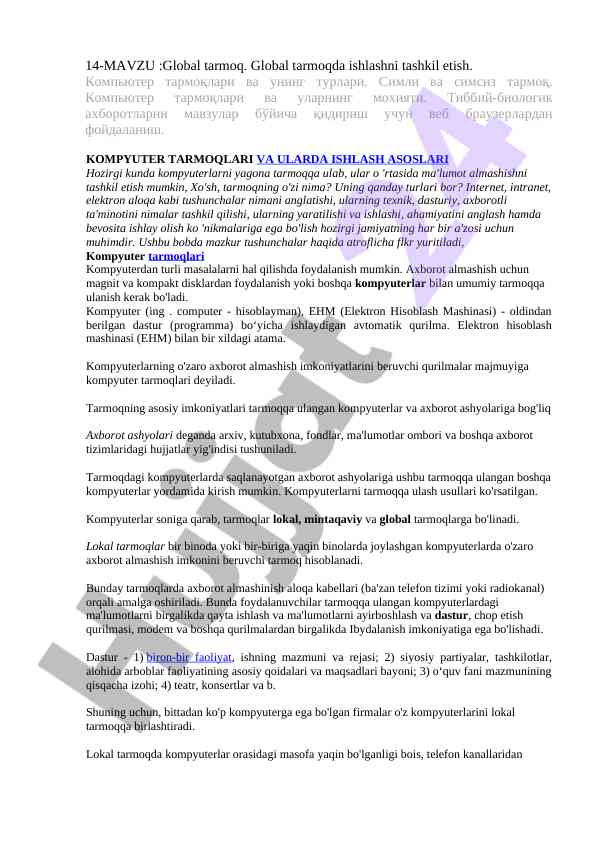 Global tarmoqda ishlash usullari va tushunchalari