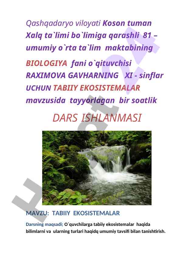 Tabiiy ekosistemalar mavzusida dars ishlanmasi