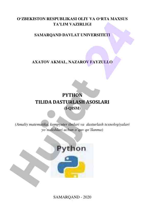 Python tilida dasturlash asoslari o‘quv qo‘llanma