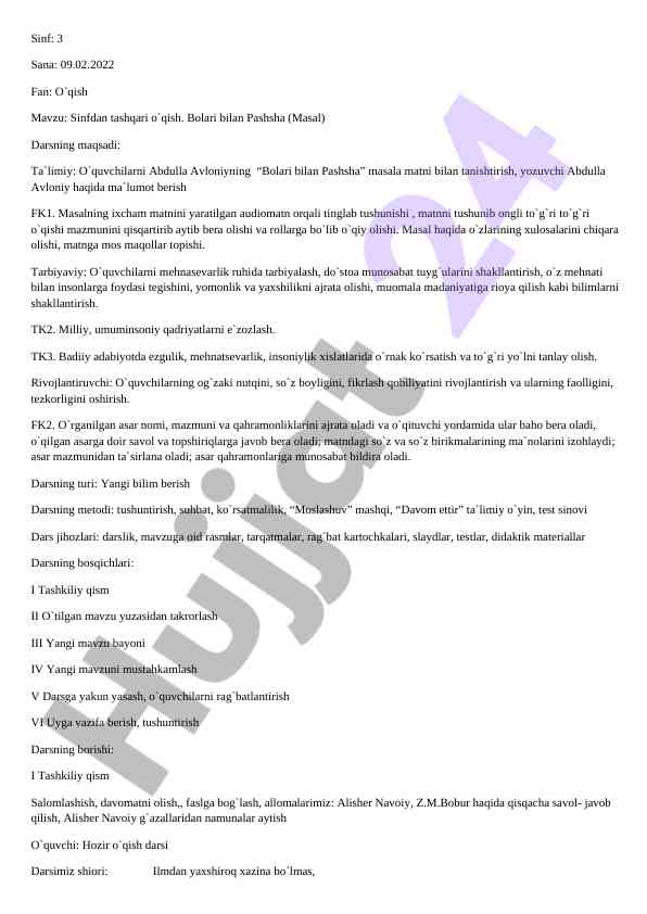 Sinfdan tashqari o`qish: abdulla avloniy masalasi