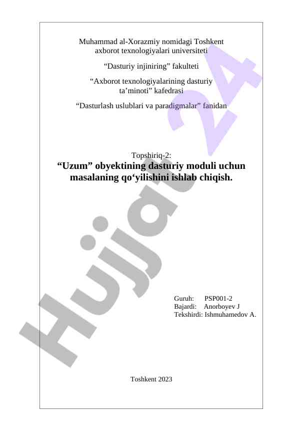 Uzum dasturiy moduli algoritmini ishlab chiqish