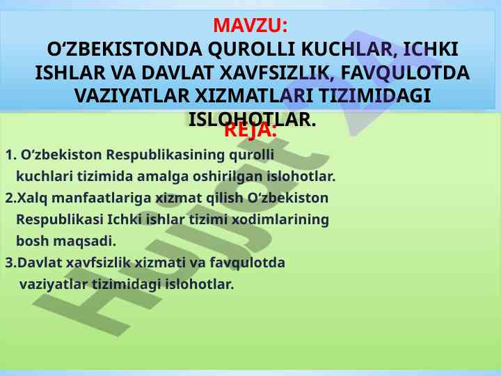 O‘zbekiston qurolli kuchlaridagi islohotlar tahlili