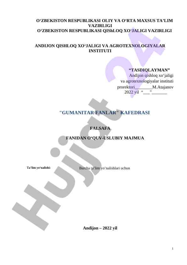 Falsafa fanidan o‘quv-uslubiy majmua
