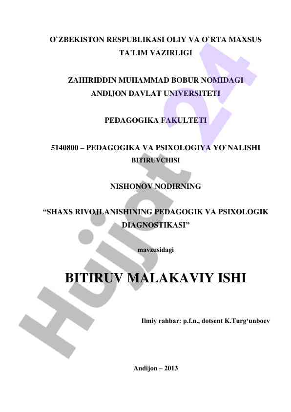 Shaxs rivojlanishining pedagogik va psixologik diagnostikasi