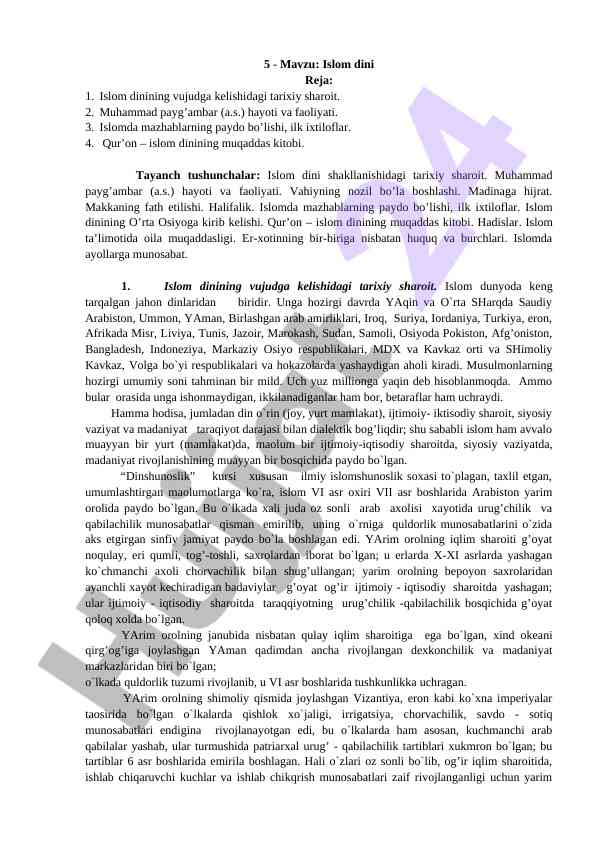 Islom dini tarixi va mazhablarning paydo bo'lishi