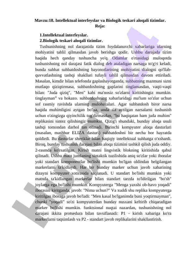 Intellektual interfeyslar va biologik teskari aloqali tizimlar