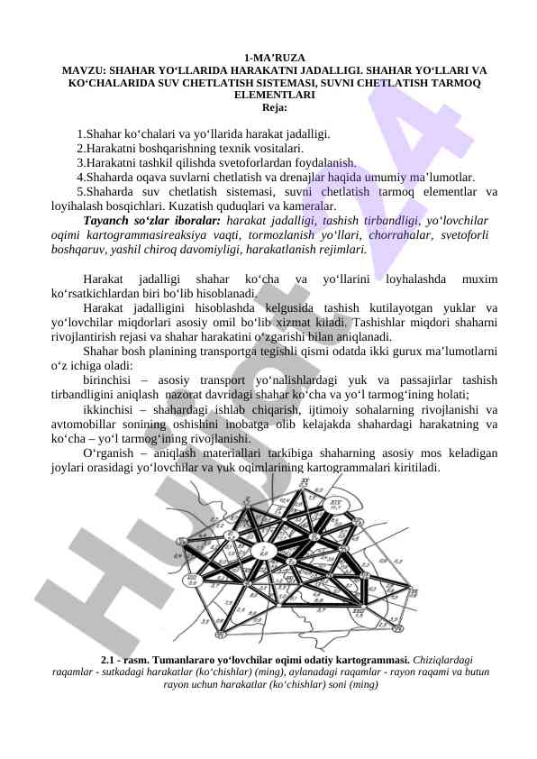 Shahar yo‘llarida harakat jadalligi tahlili