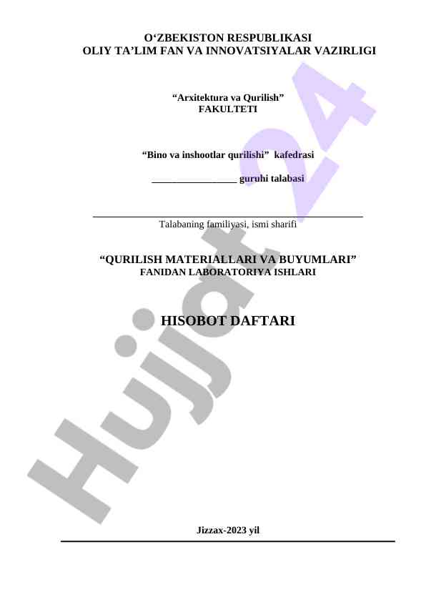 Bino va inshootlar qurilishi laboratoriya hisobotlari