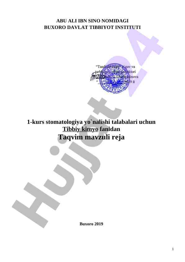 Tibbiy kimyo fanidan ta'lim metodik rejasi