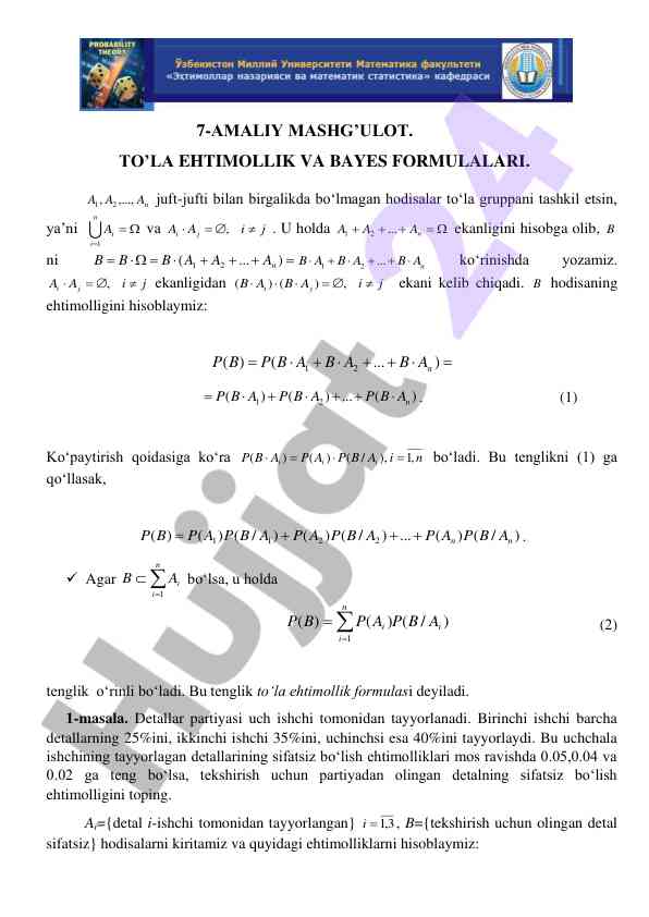 To'la ehtimollik va bayes formulalari
