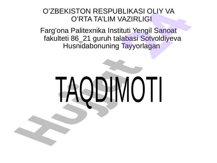 Excel dasturida ishlash taqdimoti