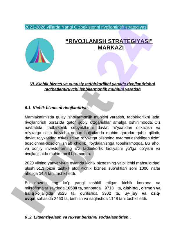 Kichik biznesni rivojlantirish strategiyasi